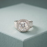 2.20 Ct Cushion Cut Moissanite Wide Halo Statement Ring for Women White