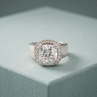 2.20 Ct Cushion Cut Moissanite Wide Halo Statement Ring for Women White