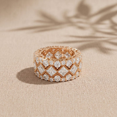 4.15 Ct Princess & Round Cut Moissanite Vintage Geometric Eternity Band for Women