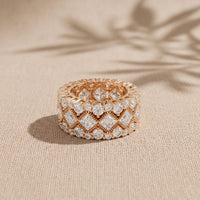 4.15 Ct Princess & Round Cut Moissanite Vintage Geometric Eternity Band for Women Rose Gold