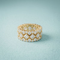 4.15 Ct Princess & Round Cut Moissanite Vintage Geometric Eternity Band for Women Gold