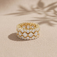 4.15 Ct Princess & Round Cut Moissanite Vintage Geometric Eternity Band for Women Gold