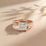 2.35 Ct Princess Cut Moissanite Split Bypass Pavé Solitaire Ring for Women Rose Gold