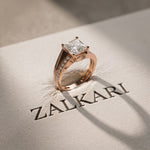2.35 Ct Princess Cut Moissanite Split Bypass Pavé Solitaire Ring for Women Rose Gold