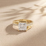2.35 Ct Princess Cut Moissanite Split Bypass Pavé Solitaire Ring for Women Gold