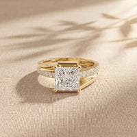2.35 Ct Princess Cut Moissanite Split Bypass Pavé Solitaire Ring for Women Gold