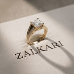 2.35 Ct Princess Cut Moissanite Split Bypass Pavé Solitaire Ring for Women Gold