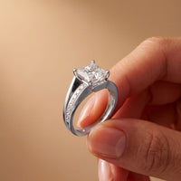 2.35 Ct Princess Cut Moissanite Split Bypass Pavé Solitaire Ring for Women White