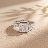2.35 Ct Princess Cut Moissanite Split Bypass Pavé Solitaire Ring for Women White
