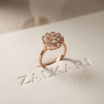 0.20 Ct Round Cut Moissanite Floral Halo Filigree Ring for Women Rose Gold