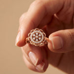 0.20 Ct Round Cut Moissanite Floral Halo Filigree Ring for Women Rose Gold