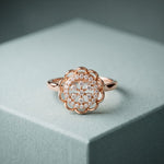 0.20 Ct Round Cut Moissanite Floral Halo Filigree Ring for Women Rose Gold