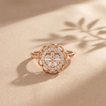 0.20 Ct Round Cut Moissanite Floral Halo Filigree Ring for Women Rose Gold