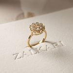 0.20 Ct Round Cut Moissanite Floral Halo Filigree Ring for Women Gold
