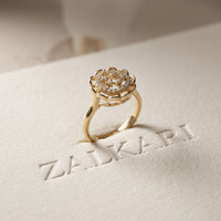 0.20 Ct Round Cut Moissanite Floral Halo Filigree Ring for Women Gold