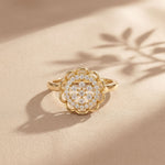 0.20 Ct Round Cut Moissanite Floral Halo Filigree Ring for Women Gold
