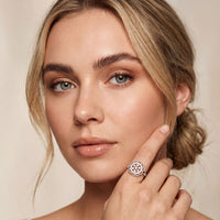0.20 Ct Round Cut Moissanite Floral Halo Filigree Ring for Women White