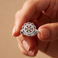 0.20 Ct Round Cut Moissanite Floral Halo Filigree Ring for Women White