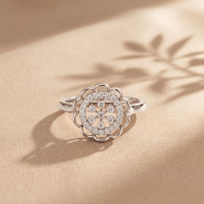 0.20 Ct Round Cut Moissanite Floral Halo Filigree Ring for Women