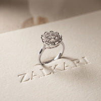 0.20 Ct Round Cut Moissanite Floral Halo Filigree Ring for Women White