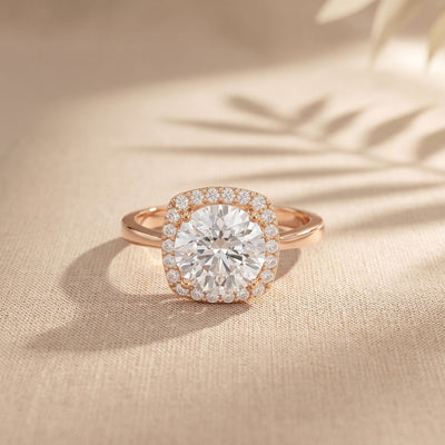 2.20 Ct Round Cut Moissanite Cushion Halo Solitaire Ring for Women