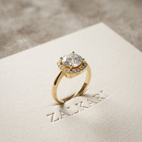 2.20 Ct Round Cut Moissanite Cushion Halo Solitaire Ring for Women Gold