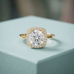 2.20 Ct Round Cut Moissanite Cushion Halo Solitaire Ring for Women Gold