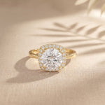 2.20 Ct Round Cut Moissanite Cushion Halo Solitaire Ring for Women Gold
