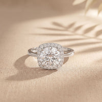 2.20 Ct Round Cut Moissanite Cushion Halo Solitaire Ring for Women White