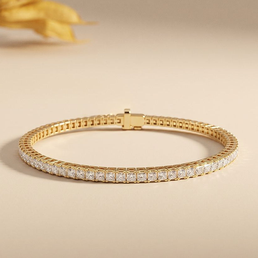 4.55 Ct Princess Cut Moissanite Tennis Bracelet for Women Gold