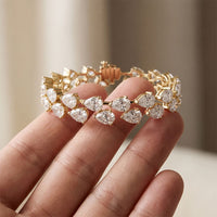 26.50 Ct Pear Cut Moissanite Linked Leaf Tennis Bracelet for Women Gold