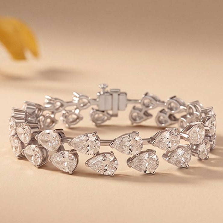 26.50 Ct Pear Cut Moissanite Linked Leaf Tennis Bracelet for Women White