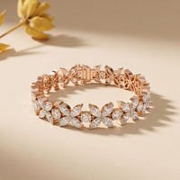 14.05 Ct Round & Marquise Cut Moissanite Floral Link Tennis Bracelet for Women Rose Gold