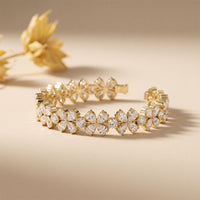 84.05 Ct Pear Cut Moissanite Floral Bloom Link Bracelet for Women Gold