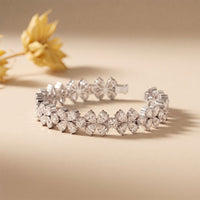 84.05 Ct Pear Cut Moissanite Floral Bloom Link Bracelet for Women White