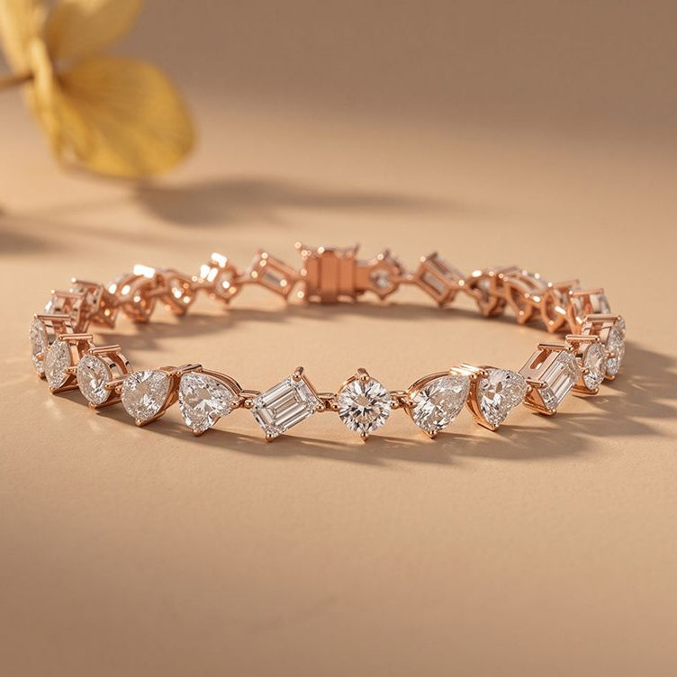 10.30 Ct Mixed Cut Moissanite Geometric Alternating Tennis Bracelet for Women Rose Gold