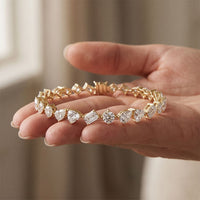 10.30 Ct Mixed Cut Moissanite Geometric Alternating Tennis Bracelet for Women Gold