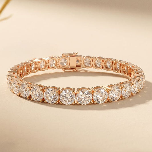 24.65 Ct Round Cut Moissanite Scalloped Tennis Bracelet for Women Rose Gold