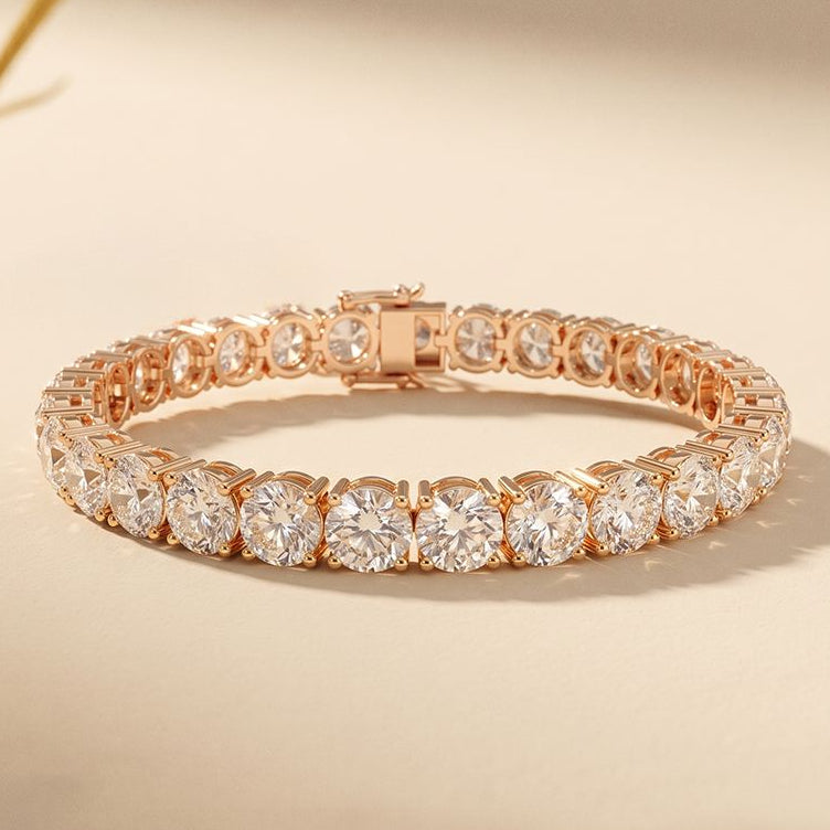 24.65 Ct Round Cut Moissanite Scalloped Tennis Bracelet for Women Rose Gold
