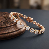 10.50 Ct Round Cut Moissanite Sculpted Bar Bracelet for Women Rose Gold