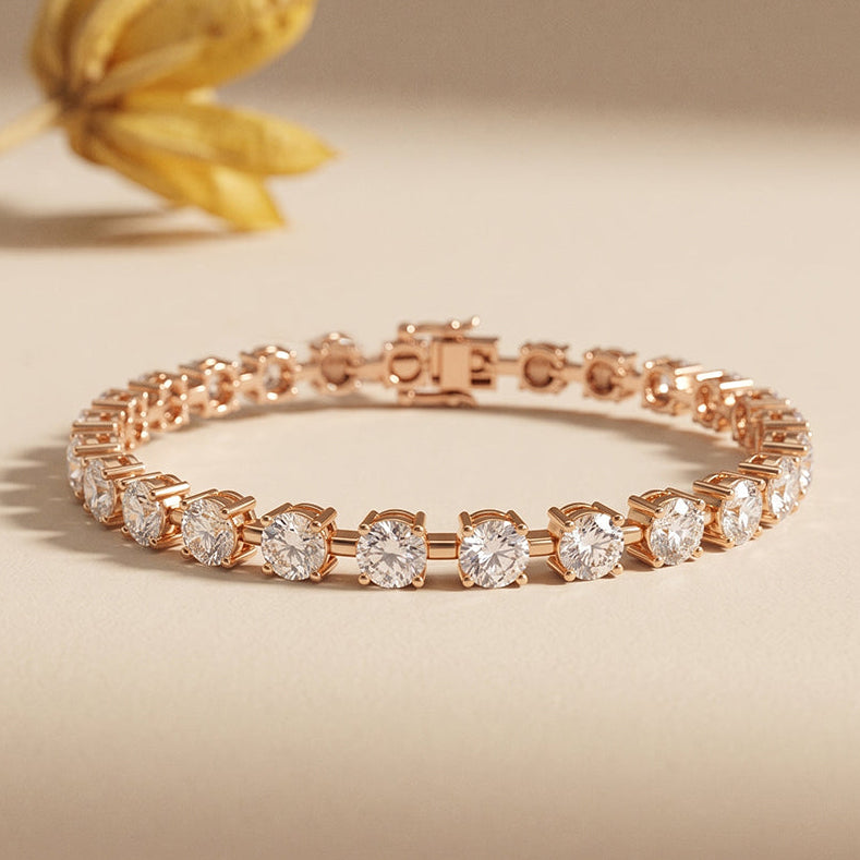 10.50 Ct Round Cut Moissanite Sculpted Bar Bracelet for Women Rose Gold