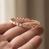 9.30 Ct Emerald Cut Moissanite Bezel Set Geometric Tennis Bracelet for Women Rose Gold