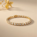 9.30 Ct Emerald Cut Moissanite Bezel Set Geometric Tennis Bracelet for Women Gold