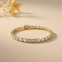 9.30 Ct Emerald Cut Moissanite Bezel Set Geometric Tennis Bracelet for Women Gold