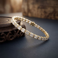 9.30 Ct Emerald Cut Moissanite Bezel Set Geometric Tennis Bracelet for Women Gold