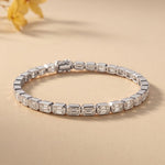 9.30 Ct Emerald Cut Moissanite Bezel Set Geometric Tennis Bracelet for Women White