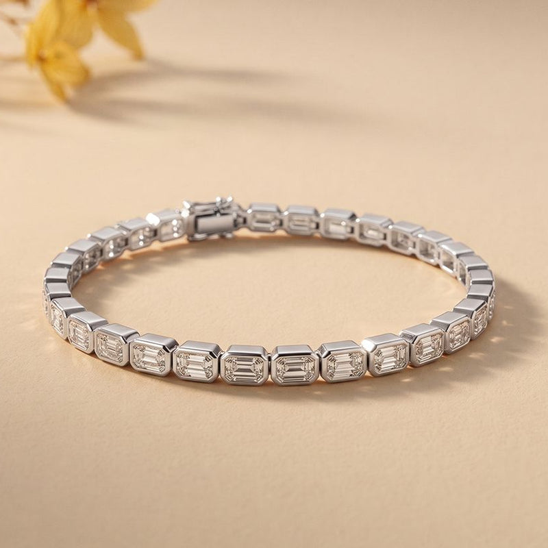 9.30 Ct Emerald Cut Moissanite Bezel Set Geometric Tennis Bracelet for Women White