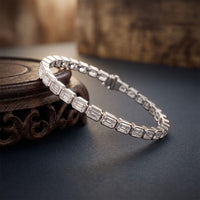 9.30 Ct Emerald Cut Moissanite Bezel Set Geometric Tennis Bracelet for Women White