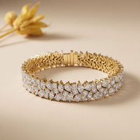 13.5 Ct Multi-Shape Moissanite Floral Cluster Tennis Bracelet for Women Gold
