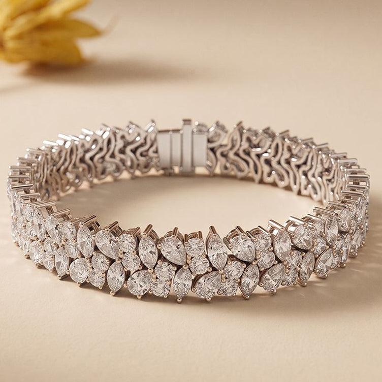 13.5 Ct Multi-Shape Moissanite Floral Cluster Tennis Bracelet for Women White